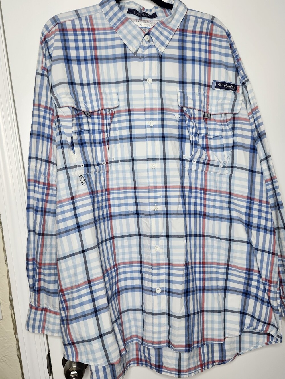 Columbia Super Bahama PFG Fishing Shirt Men's XXL Plaid Vented Long Sleeve